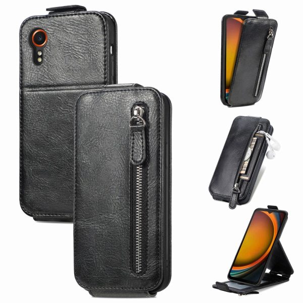 Vertical Samsung Galaxy Xcover 7 flip phone case with zipper - Black Hot on Sale