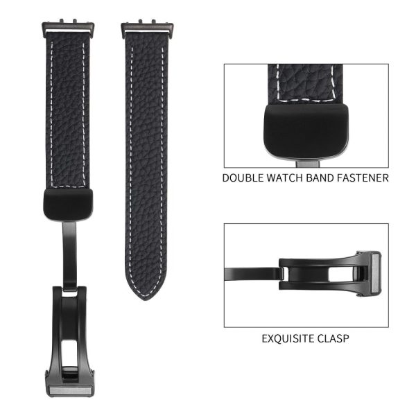 Samsung Galaxy Fit3 Watch Strap Litchi Texture Genuine Cow Leather Magnetic Band - White For Cheap