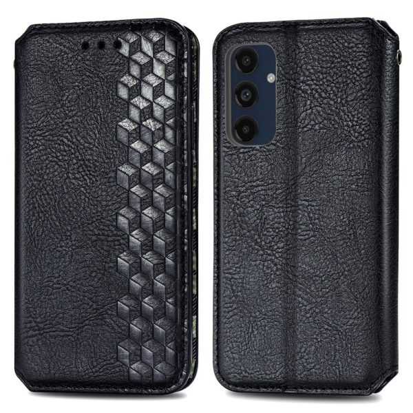 Samsung Galaxy M55   Samsung Galaxy F55   C55 leather case with a stylish rhombus imprint - Black Online Sale