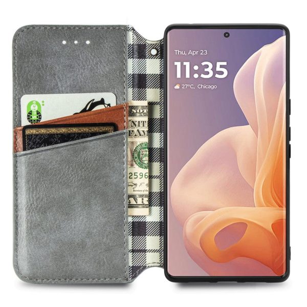 Motorola Moto G85 leather case with a stylish rhombus imprint - Grey Hot on Sale