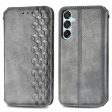 Samsung Galaxy M15 leather case with a stylish rhombus imprint - Grey Hot on Sale