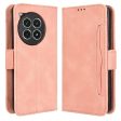 Modern-styled leather wallet case for OnePlus Ace 3 Pro - Pink For Sale