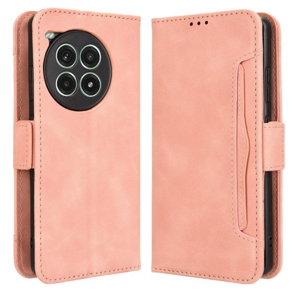 Modern-styled leather wallet case for OnePlus Ace 3 Pro - Pink For Sale