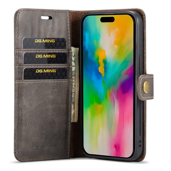 DG.MING iPhone 16 Pro Max 2-in-1 wallet case - Grey Hot on Sale