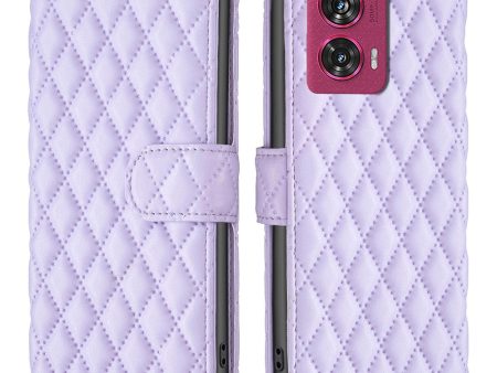 Rhombus pattern matte Motorola Edge 50 Fusion flip case - Purple Cheap