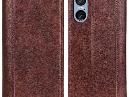 Sony Xperia 5 VI genuine leather case with magnetic closure - Brown Online Sale