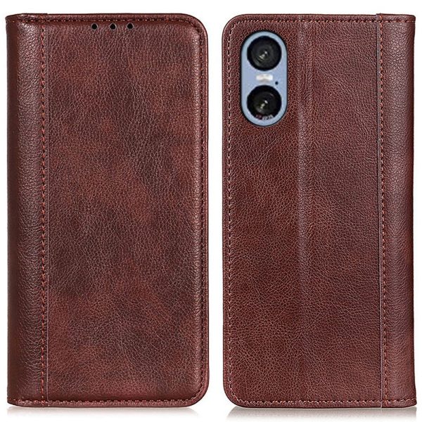 Sony Xperia 5 VI genuine leather case with magnetic closure - Brown Online Sale