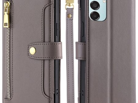 Samsung Galaxy M15 vegan leather wallet zipper case - Grey Online now