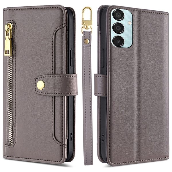 Samsung Galaxy M15 vegan leather wallet zipper case - Grey Online now