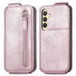 Vertical Samsung Galaxy S24 flip phone case with zipper - Rose Gold For Sale