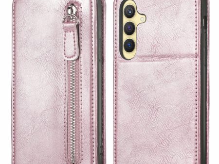 Vertical Samsung Galaxy S24 flip phone case with zipper - Rose Gold For Sale