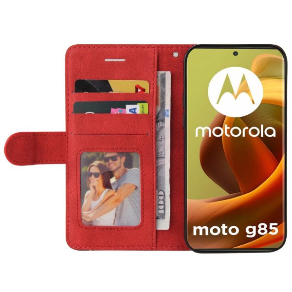 Textured Motorola Moto G85 leather case with strap - Red Online