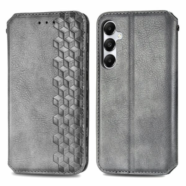 Samsung Galaxy A35 leather case with a stylish rhombus imprint - Grey For Discount