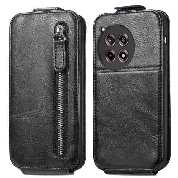 Vertical OnePlus Ace 3   OnePlus 12R flip phone case with zipper - Black Online Hot Sale