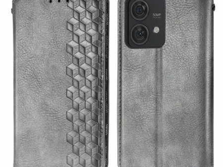 Motorola Edge 40 Neo leather case with a stylish rhombus imprint - Grey Cheap