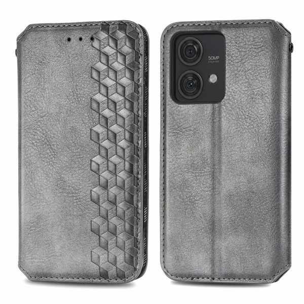 Motorola Edge 40 Neo leather case with a stylish rhombus imprint - Grey Cheap