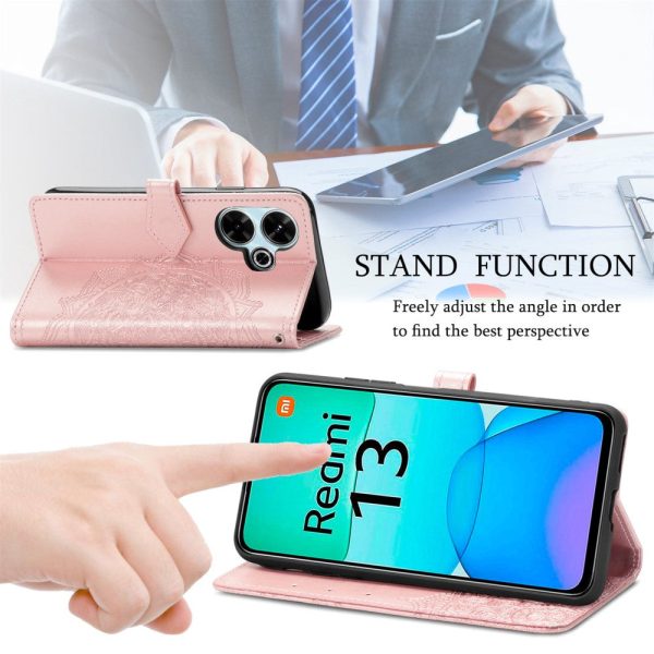 Mandala Xiaomi Redmi 13 leather case - Rose Gold on Sale