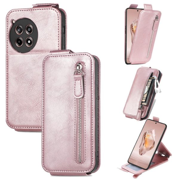 Vertical OnePlus Ace 3   OnePlus 12R flip phone case with zipper - Rose Gold Online Hot Sale