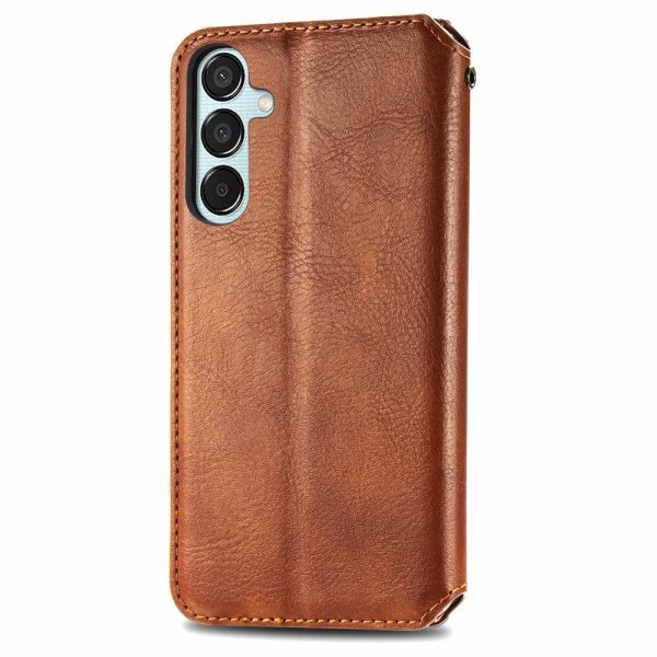 Samsung Galaxy M15 leather case with a stylish rhombus imprint - Brown Online Sale