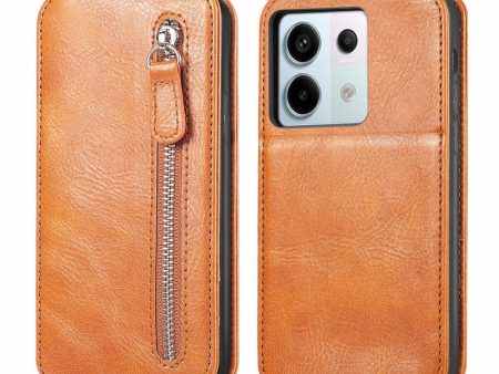 Vertical Xiaomi Redmi Note 13 Pro 5G   Xiaomi Poco X6 flip phone case with zipper - Brown Sale