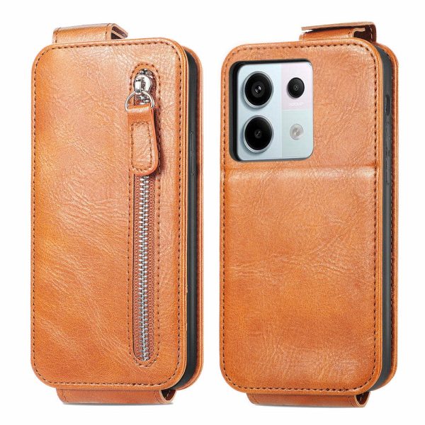 Vertical Xiaomi Redmi Note 13 Pro 5G   Xiaomi Poco X6 flip phone case with zipper - Brown Sale