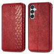 Samsung Galaxy M15 leather case with a stylish rhombus imprint - Red on Sale