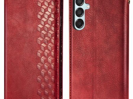 Samsung Galaxy M15 leather case with a stylish rhombus imprint - Red on Sale