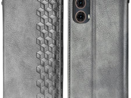 Motorola Moto G85 leather case with a stylish rhombus imprint - Grey Hot on Sale