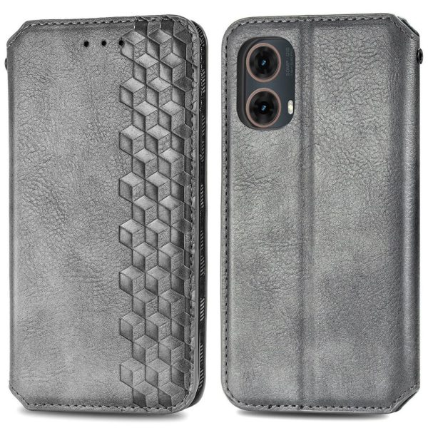 Motorola Moto G85 leather case with a stylish rhombus imprint - Grey Hot on Sale