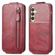 Vertical Samsung Galaxy S24 flip phone case with zipper - Wine Red For Cheap