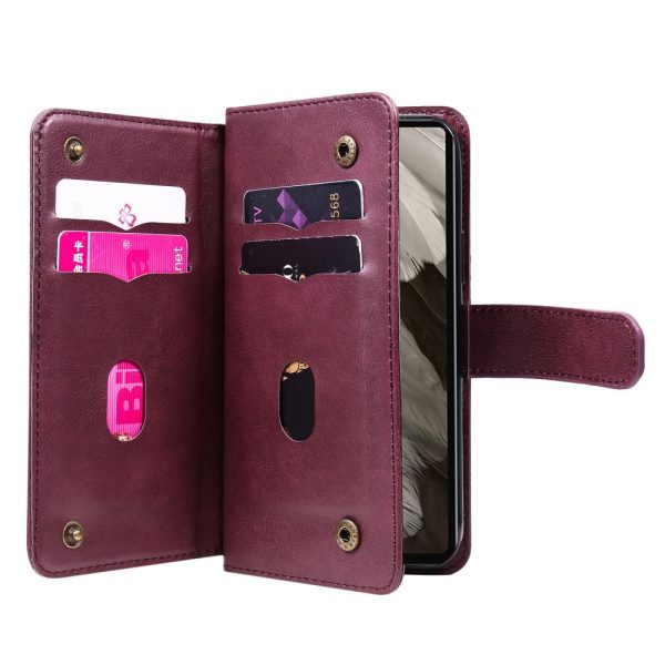 10-slot Google Pixel 7a wallet case - Wine Red For Cheap