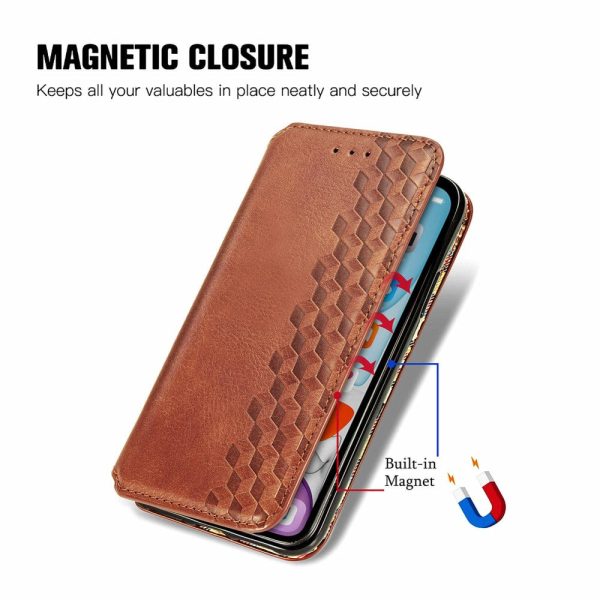 Samsung Galaxy M15 leather case with a stylish rhombus imprint - Brown Online Sale