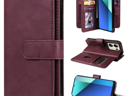 10-slot Xiaomi Redmi Note 13 wallet case - Wine Red Online Hot Sale