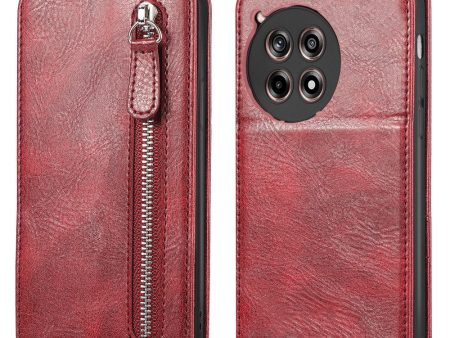 Vertical OnePlus Ace 3   OnePlus 12R flip phone case with zipper - Wine Red For Sale