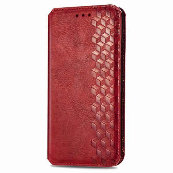 Samsung Galaxy M15 leather case with a stylish rhombus imprint - Red on Sale