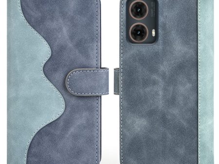 Two-color Motorola Moto G85 leather flip case - Blue on Sale