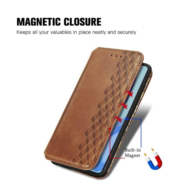 Samsung Galaxy M55   Samsung Galaxy F55   C55 leather case with a stylish rhombus imprint - Brown For Cheap