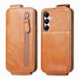 Vertical Samsung Galaxy A15 flip phone case with zipper - Brown Cheap