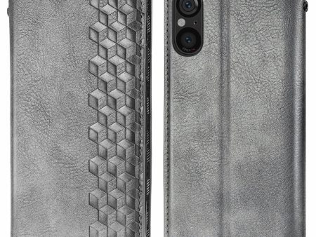 Sony Xperia 5 V leather case with a stylish rhombus imprint - Grey Supply