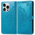 Mandala iPhone 16 Pro leather case - Blue Hot on Sale