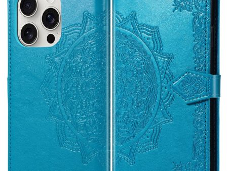 Mandala iPhone 16 Pro leather case - Blue Hot on Sale