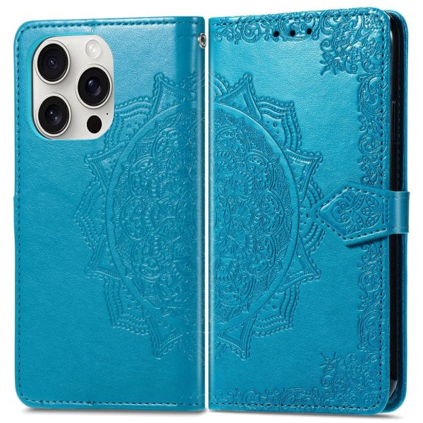 Mandala iPhone 16 Pro leather case - Blue Hot on Sale