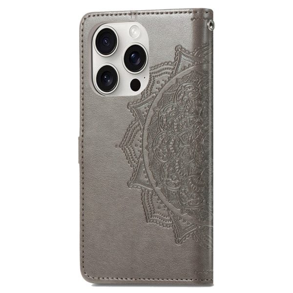 Mandala iPhone 16 Pro leather case - Grey For Sale