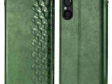 Sony Xperia 5 V leather case with a stylish rhombus imprint - Green Online Hot Sale