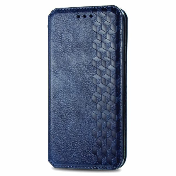 Samsung Galaxy A35 leather case with a stylish rhombus imprint - Blue Online now