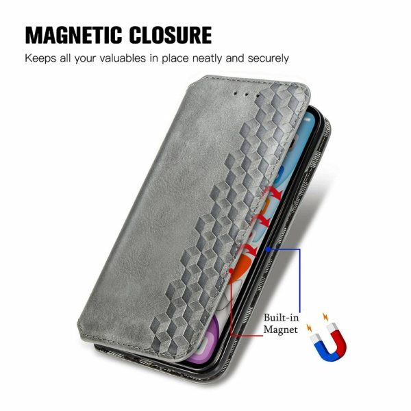 Motorola Moto G14 leather case with a stylish rhombus imprint - Grey Sale