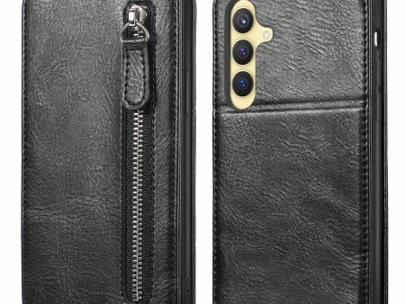 Vertical Samsung Galaxy S24 Plus flip phone case with zipper - Black For Cheap