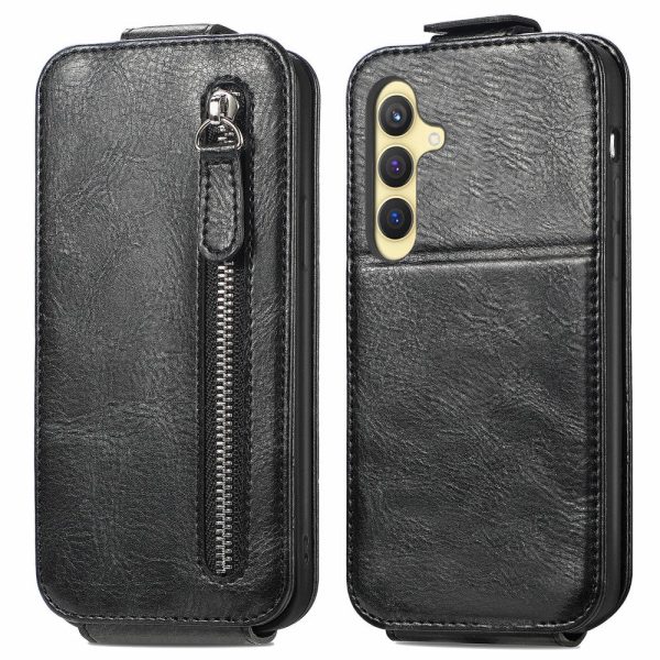 Vertical Samsung Galaxy S24 Plus flip phone case with zipper - Black For Cheap