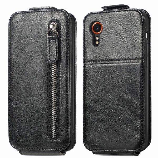 Vertical Samsung Galaxy Xcover 7 flip phone case with zipper - Black Hot on Sale