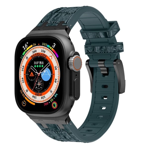 Apple Watch Series 9 8 7 41mm   6 5 4 SE (2022) SE (2023) SE 40mm   3 2 1 38mm Silicone Watch Strap Crocodile Texture - Black+Blackish Green Online Hot Sale